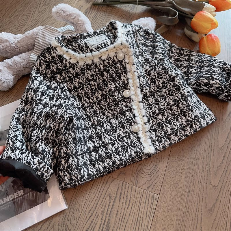 Casaco Infantil Tweed Xadrez Pérolas