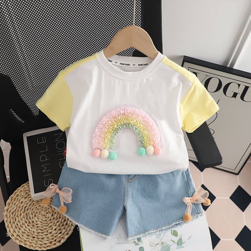 Conjunto Infantil Feminino Arco Irís e Jeans