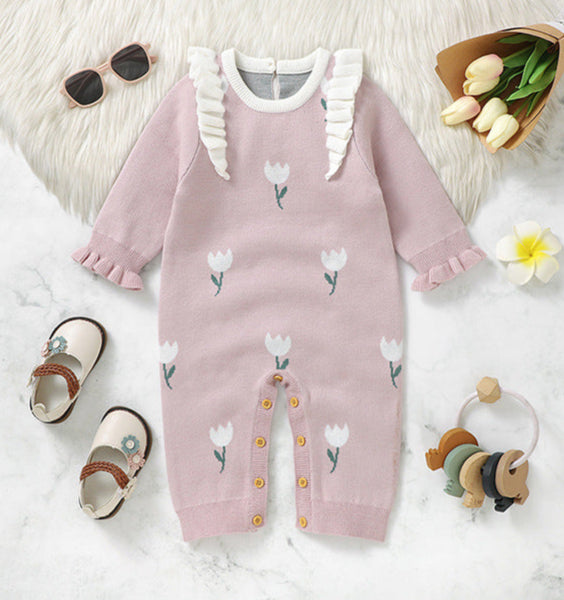 Macacão Infantil Tricô Florzinhas