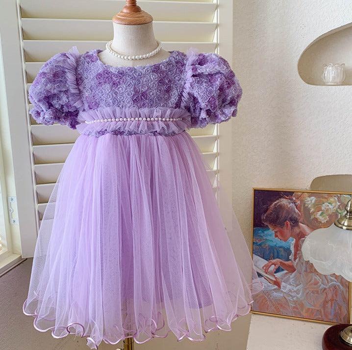 Vestido Infantil Tule Pérolas Florzinhas