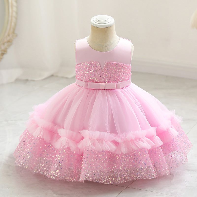 Vestido Infantil De Festa Brilhante Tule e Lacinho