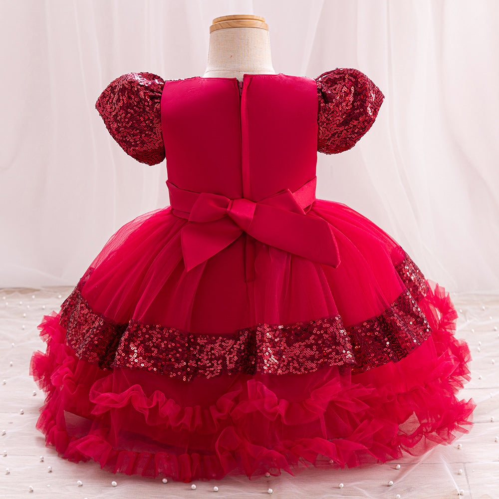 Vestido De Festa Infantil Lantejoulas Brilhante Lacinho