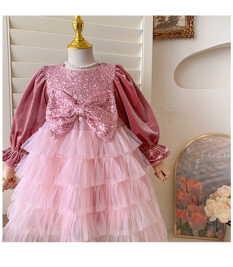 Vestido Infantil Rosa Brilhante Lacinho