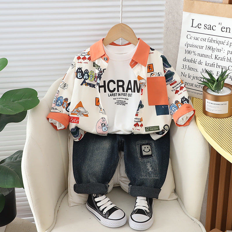 Conjunto Infantil Masculino 3 Peças Camisa e Jeans