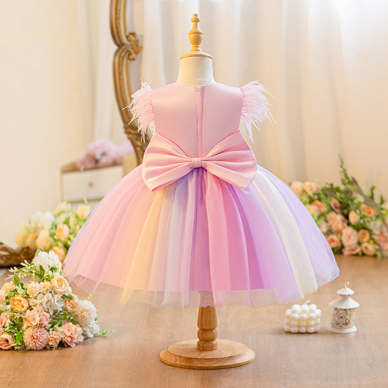 Vestido Infantil Manga Plumas