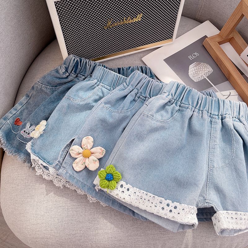 Shorts Infantil Feminino Jeans Florzinhas