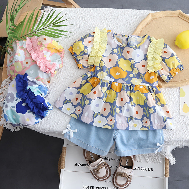 Conjunto Infantil Verão Florzinhas e Jeans