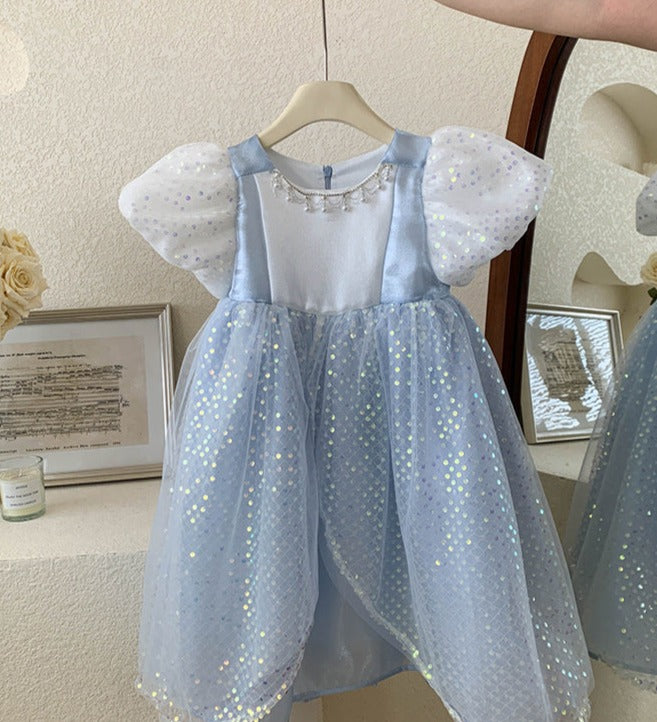 Vestido Infantil Azul Lantejoulas