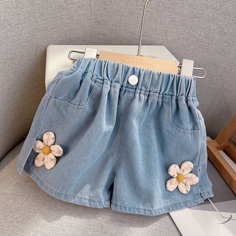 Shorts Infantil Feminino Jeans Florzinhas