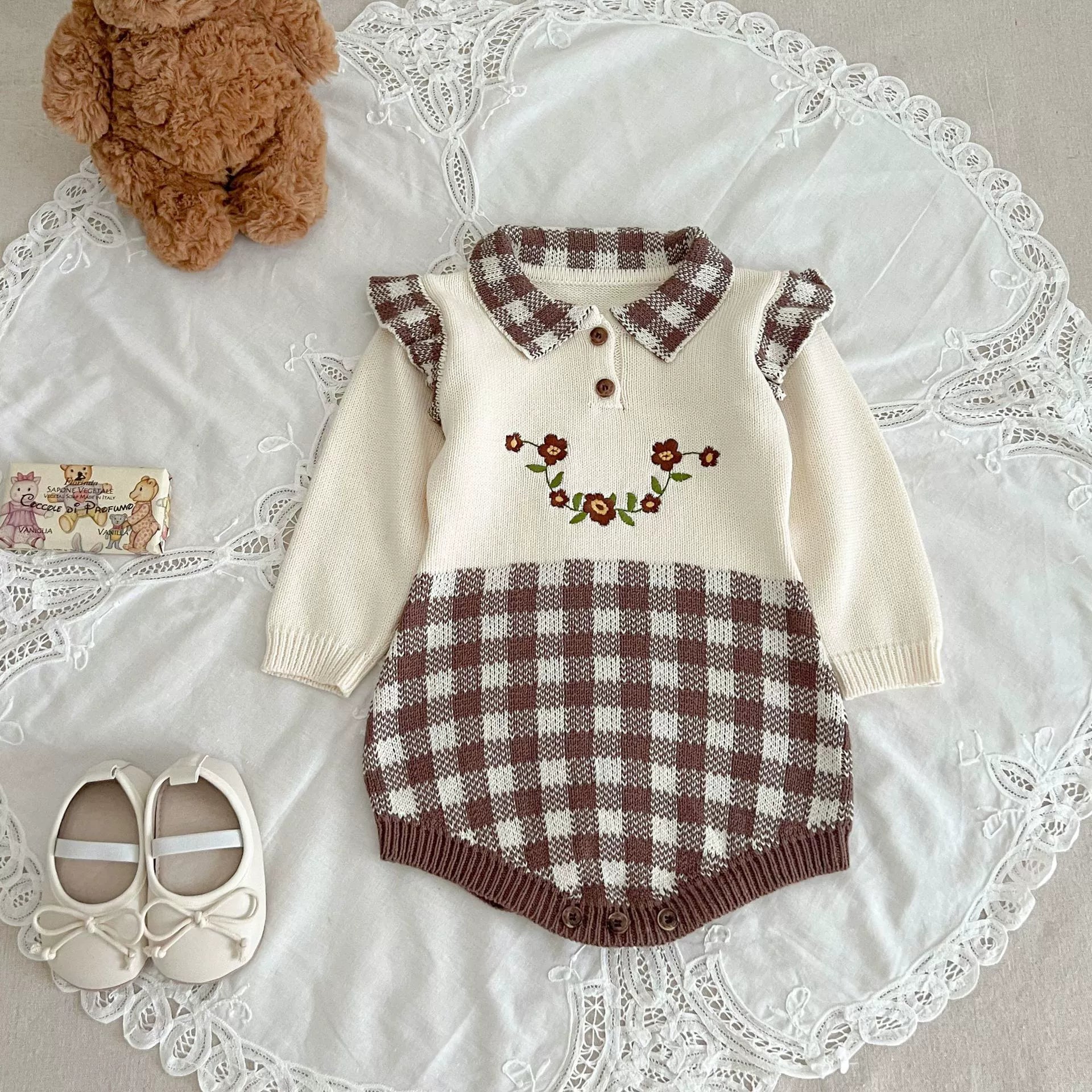 Body Infantil Feminino Xadrez Florzinhas