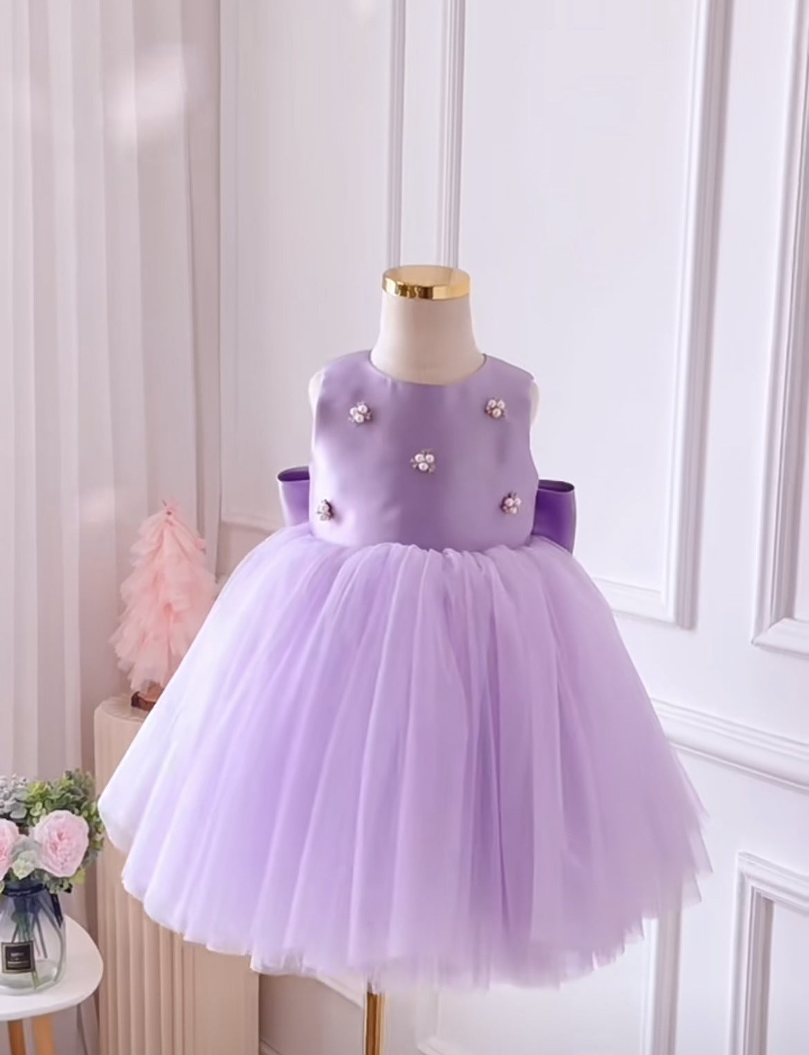 Vestido de Festa Infantil Roxo Pérolas