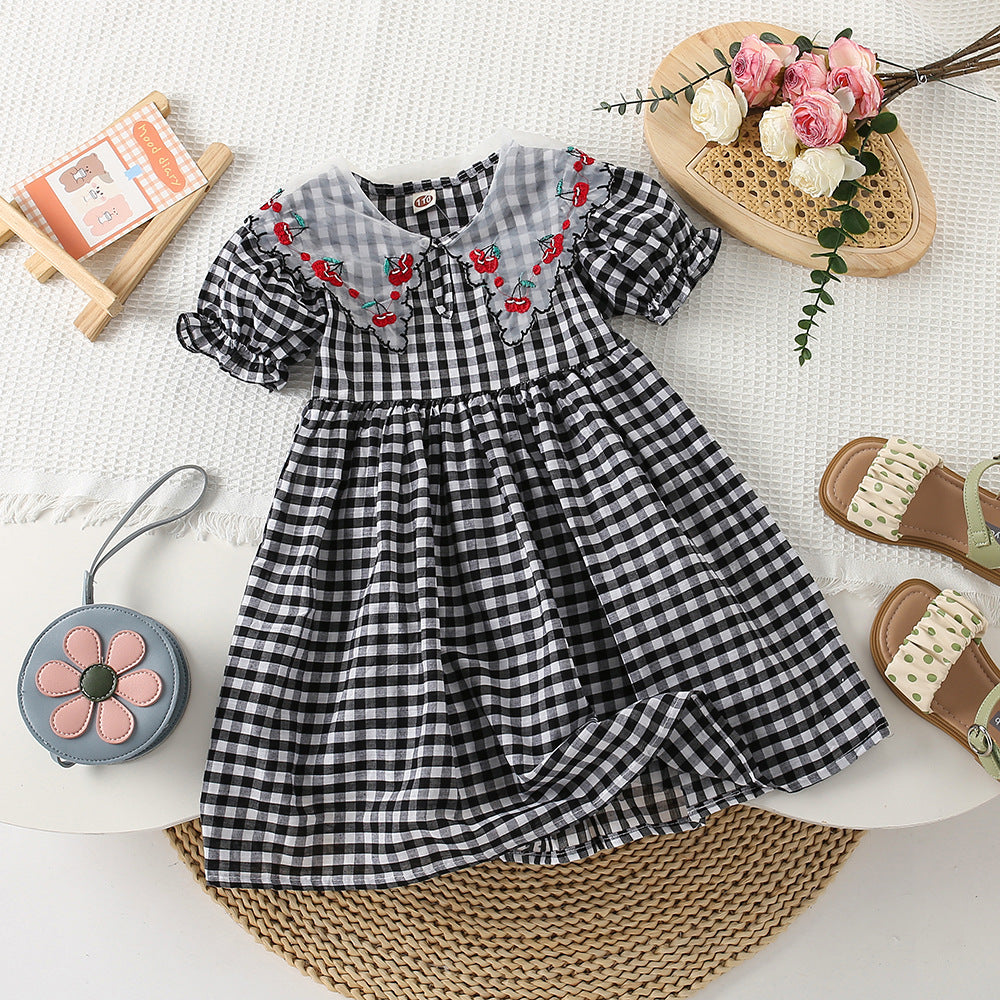 Vestido Infantil Xadrez Cerejinhas