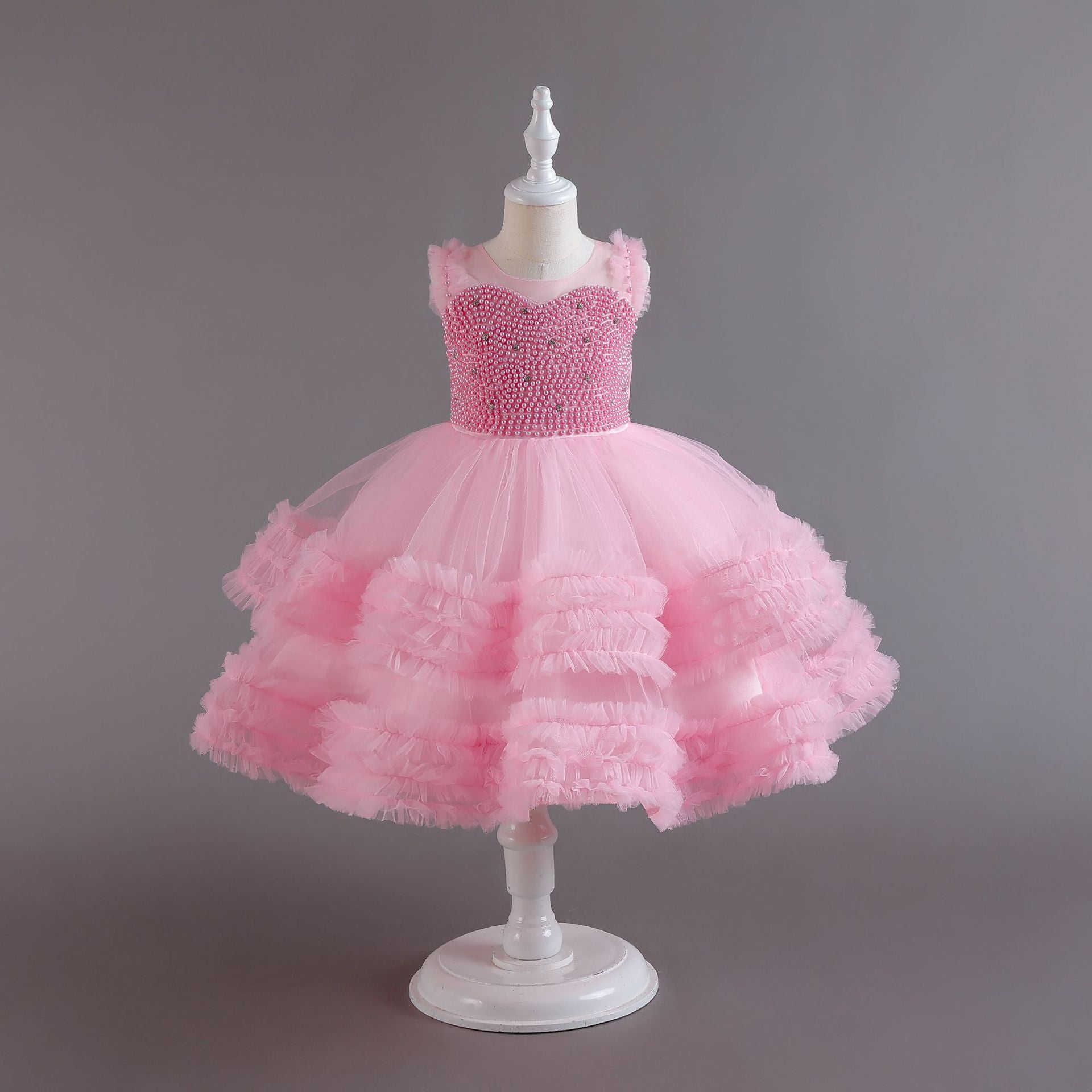 Vestido De Festa Infantil Tule Pérolas