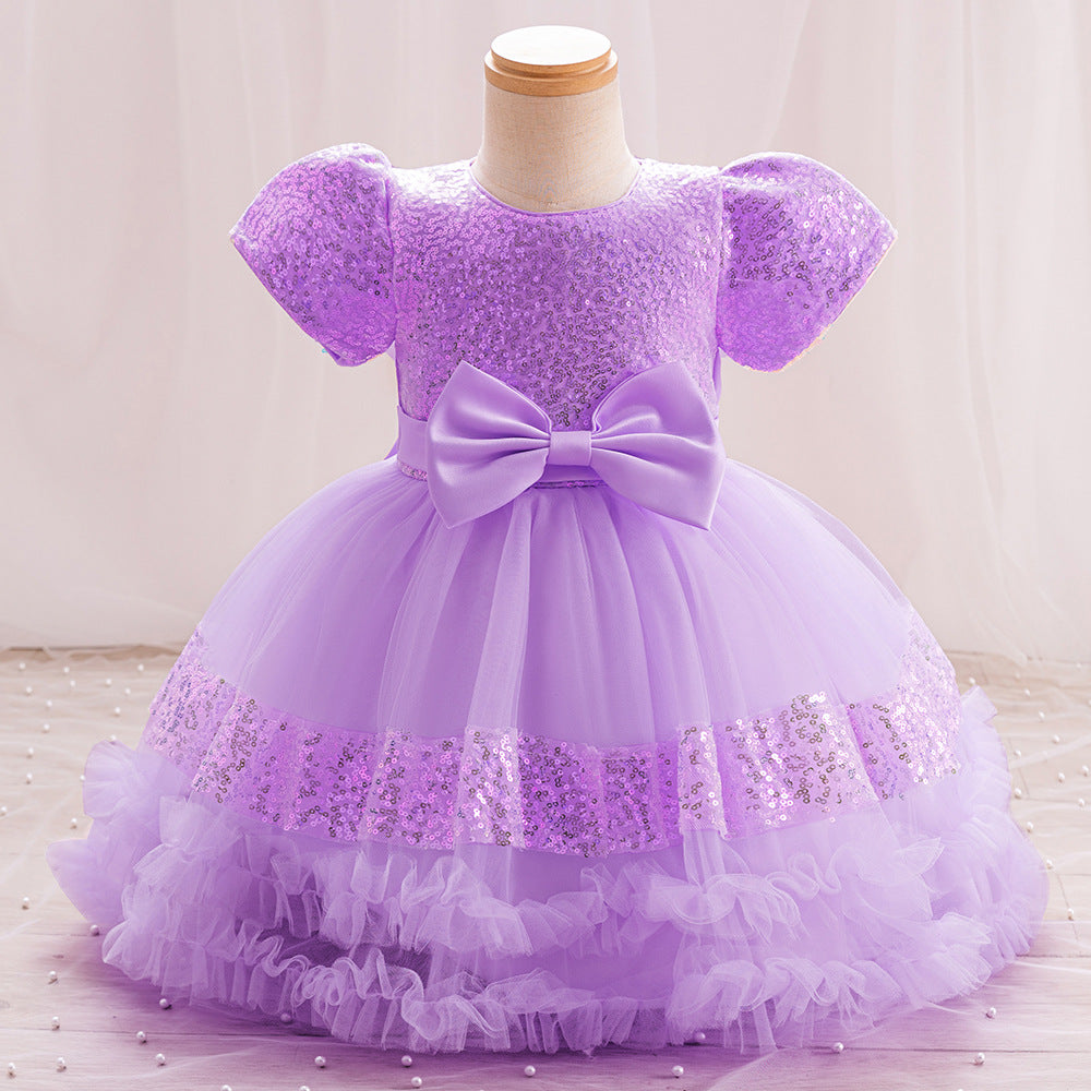 Vestido De Festa Infantil Lantejoulas Brilhante Lacinho