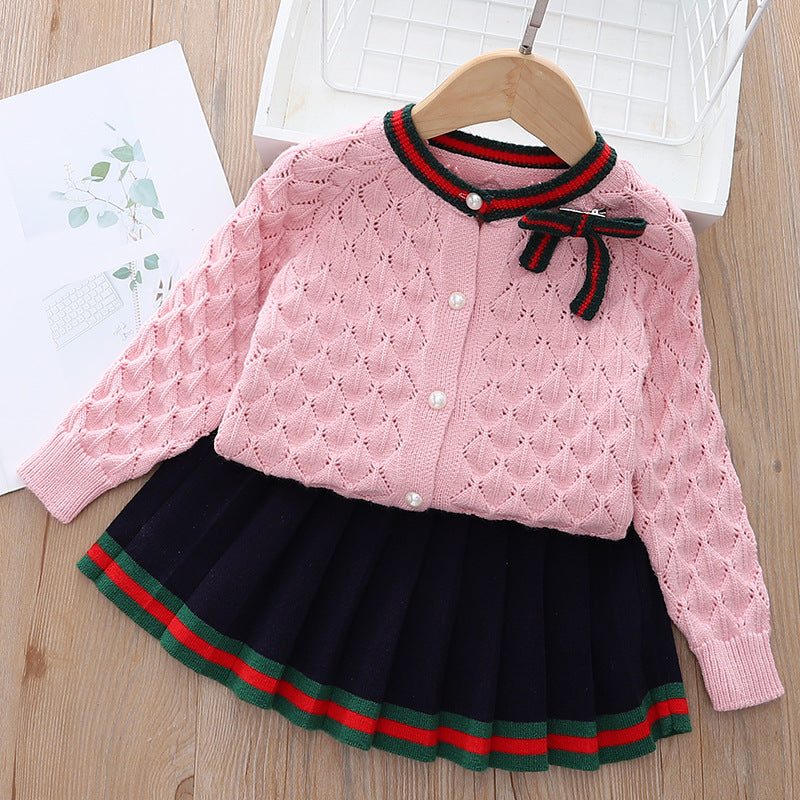 Conjunto Infantil Feminino Tricô Plíssado Lacinho