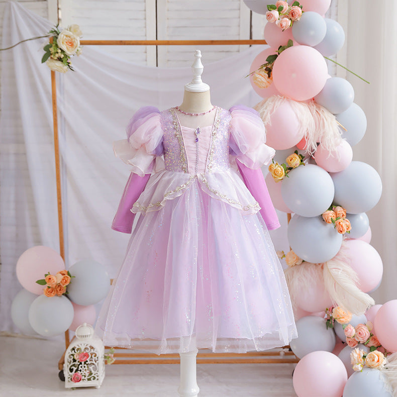 Vestido Infantil Princesa Manga Longa Brilhante