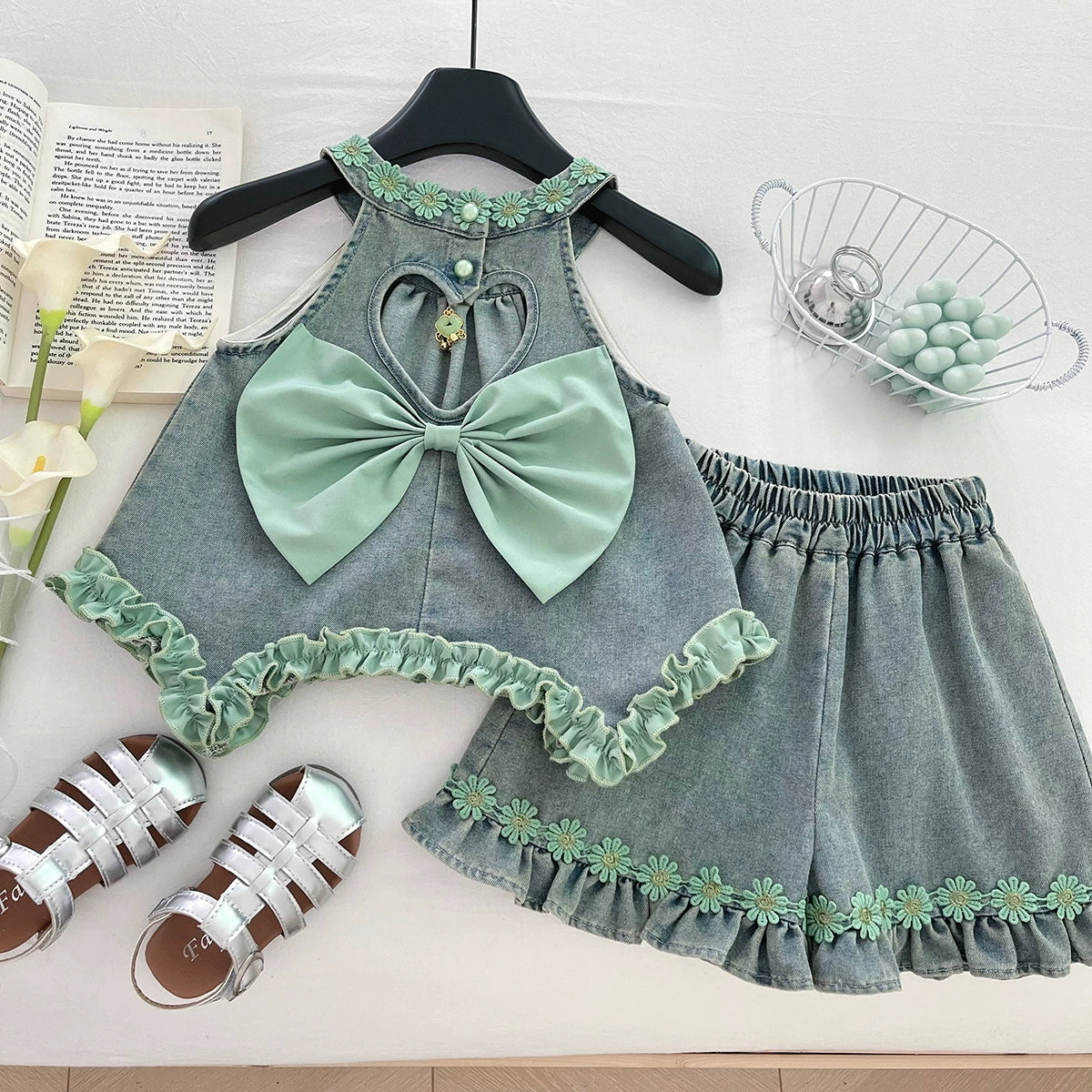 Conjunto Infantil Feminino Jeans Florzinhas