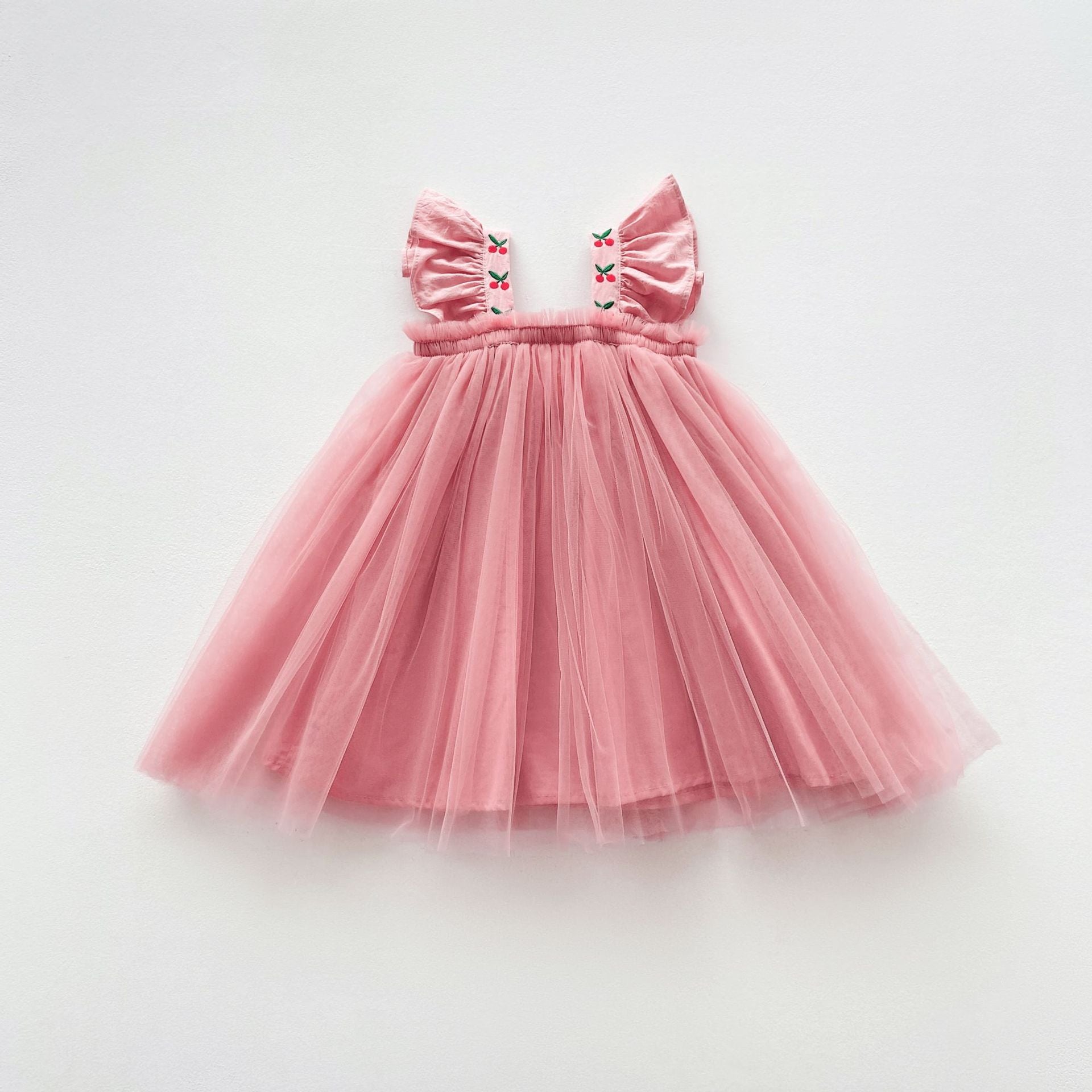 Vestido Infantil Tule Alcinha Cerejinhas