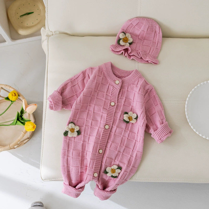 Macacão Infantil Feminino Tricô Flores