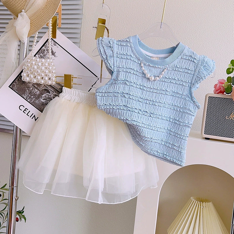 Conjunto Infantil Feminino Azul e Tule