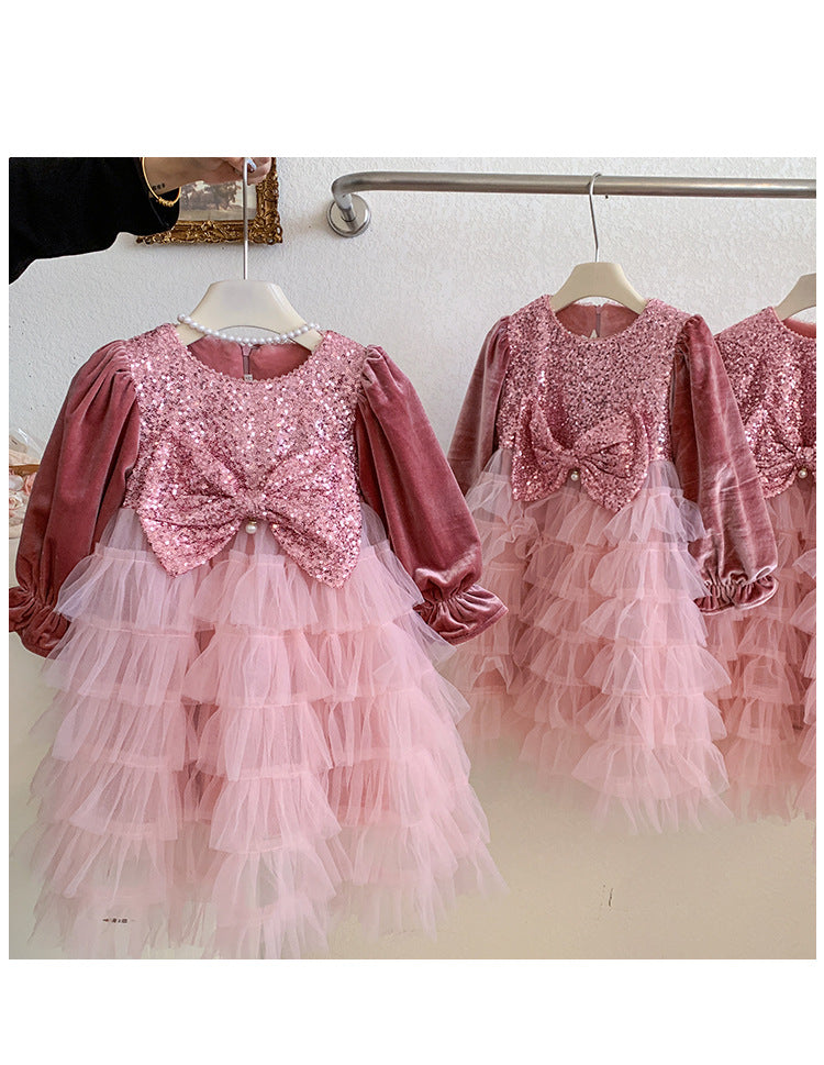 Vestido Infantil Rosa Brilhante Lacinho