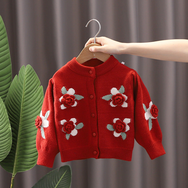 Cardigan Infantil Feminino Florzinhas 3D