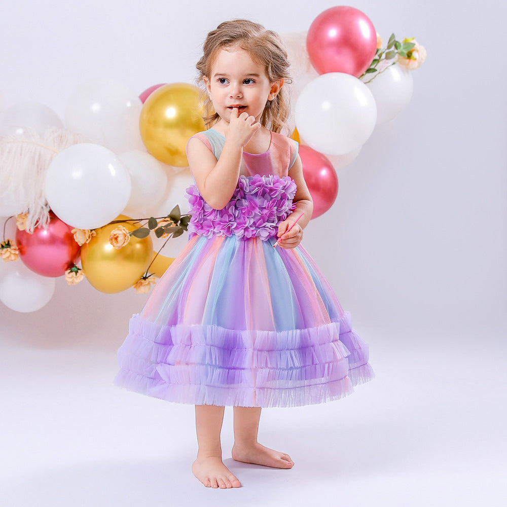 Vestido Infantil Tule Colors Florzinhas