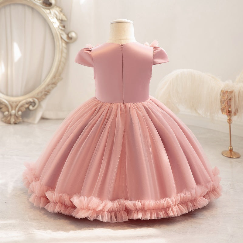 Vestido De Festa Infantil Tule Plíssadinho e Pérolas