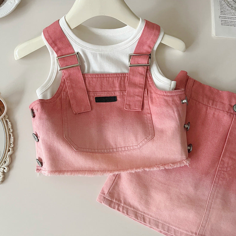 Conjunto Infantil Feminino Jeans Botões 3 Peças