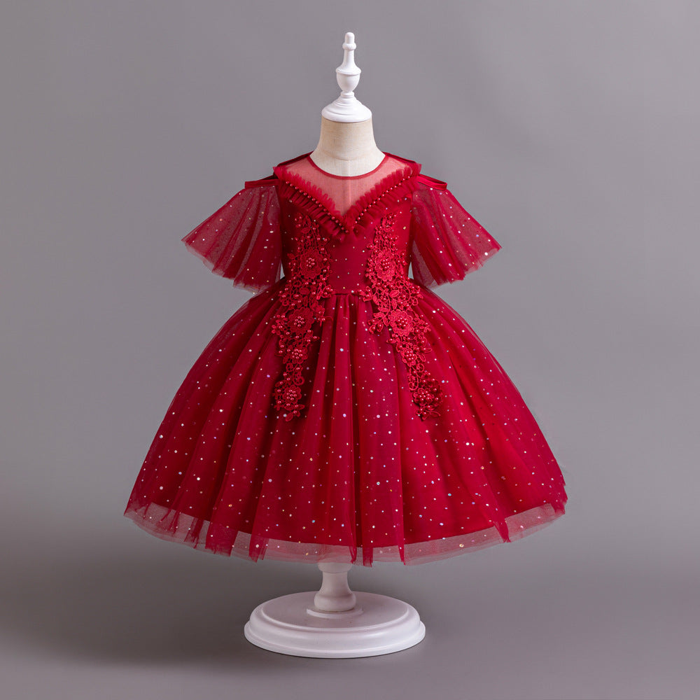 Vestido Infantil Rosa Pérolas Florzinhas