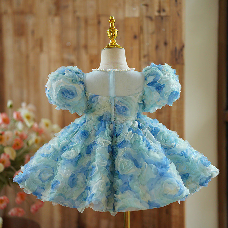 Vestido Infantil De Festa Azul Flores