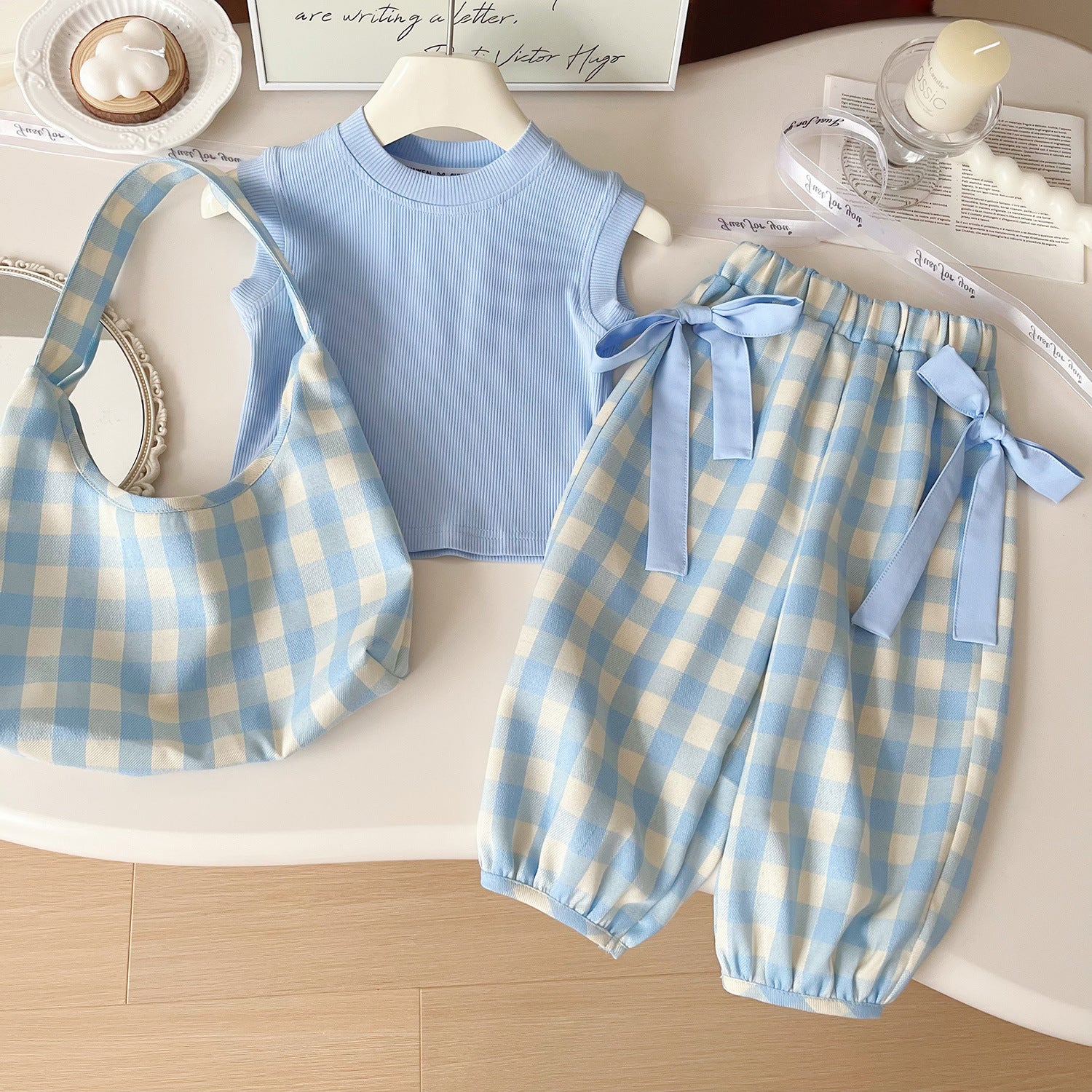 Conjunto Infantil Feminino Azul Xadrez