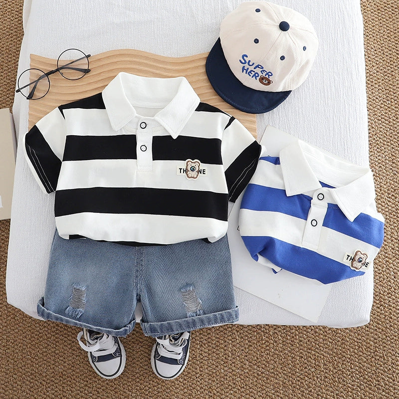 Conjunto Infantil Masculino Polo Lístras e Jeans