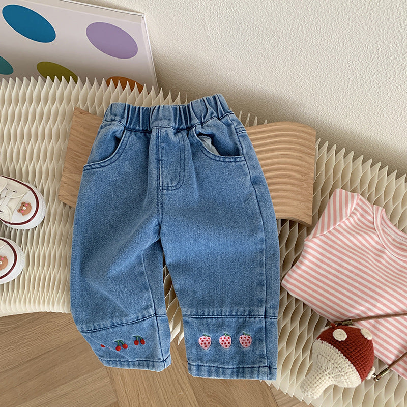 Calça Infantil Feminina Jeans Frutinhas