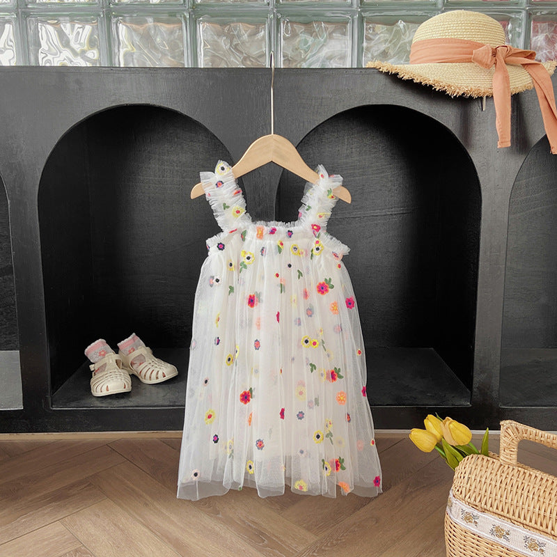 Vestido Infantil De Tule Florzinhas