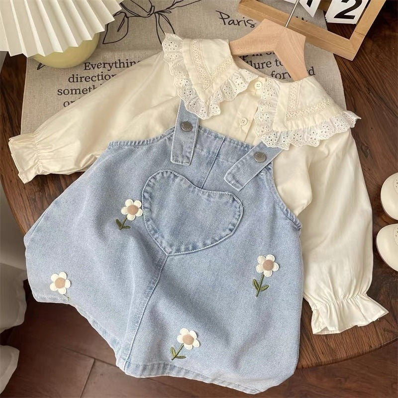 Conjunto Infantil Feminino Jeans Florzinhas