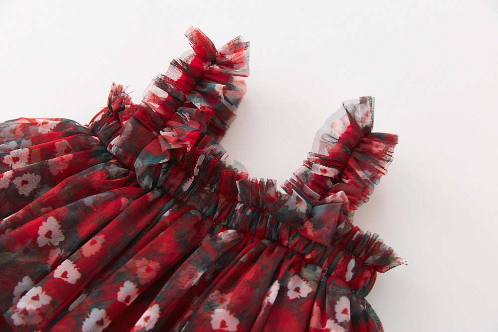 Vestido Infantil Tule Camadas com Flores