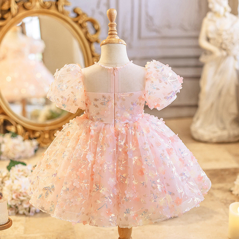 Vestido de Festa Infantil com Flores Brilhantes