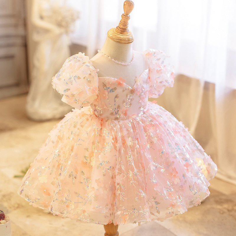Vestido de Festa Infantil com Flores Brilhantes