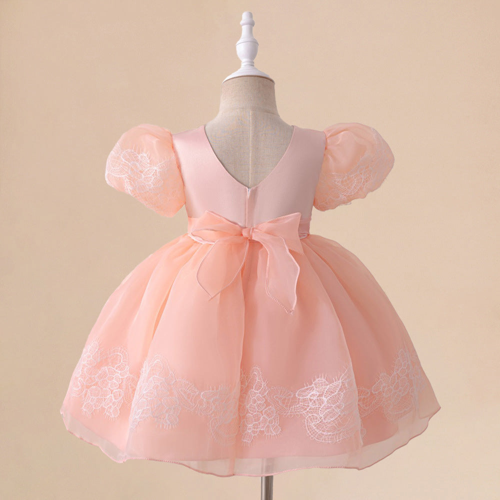 Vestido de Festa Infantil Rosa Lacinho