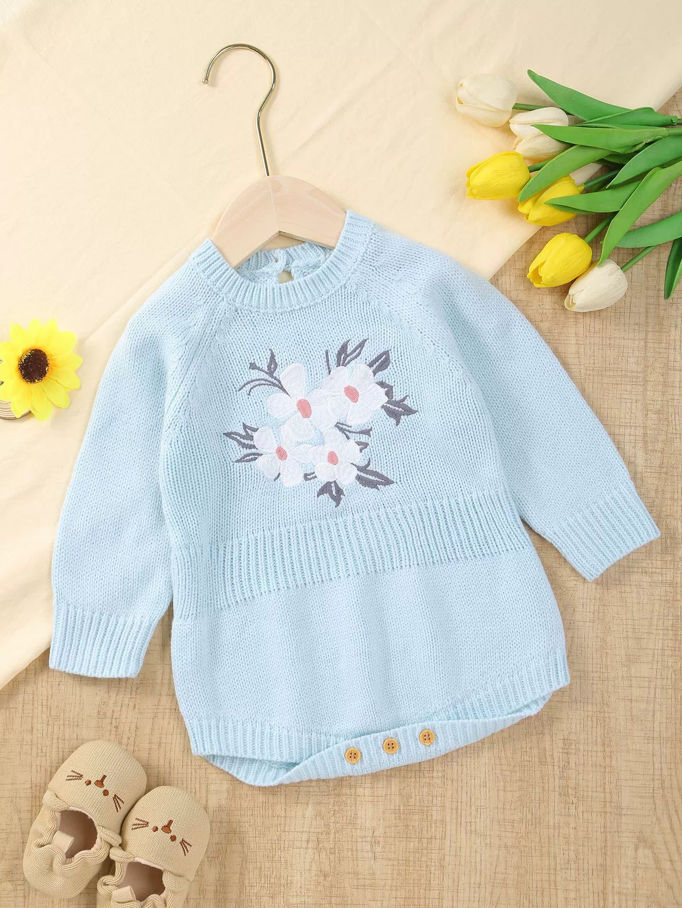 Body Infantil Feminino Tricô Flores