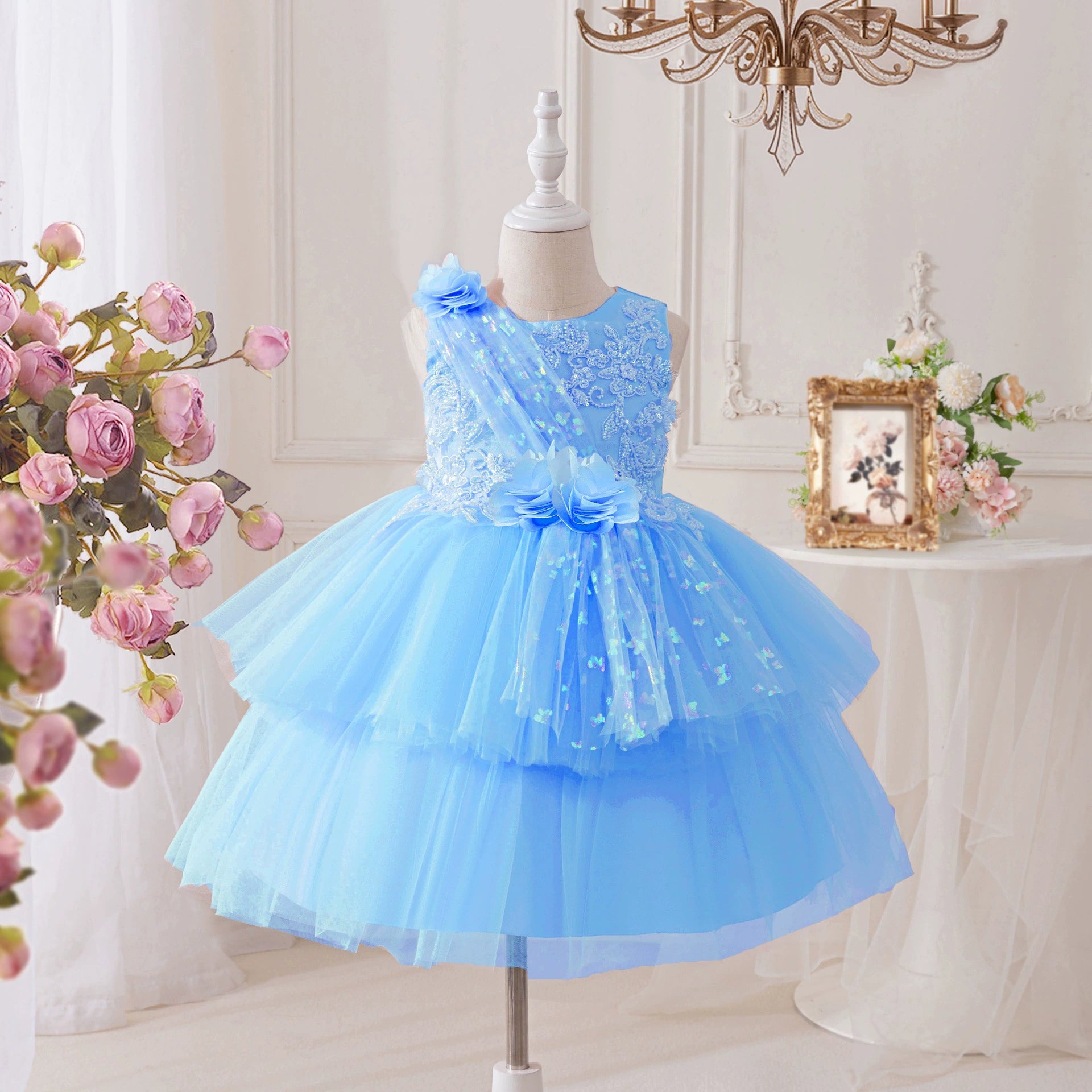 Vestido De Festa Tule Flores