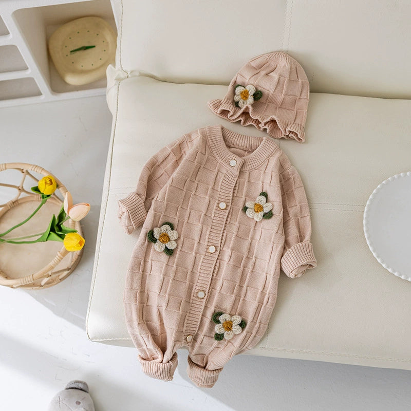 Macacão Infantil Feminino Tricô Flores