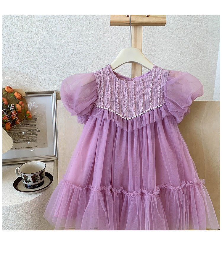 Vestido Infantil De Tule Pérolas