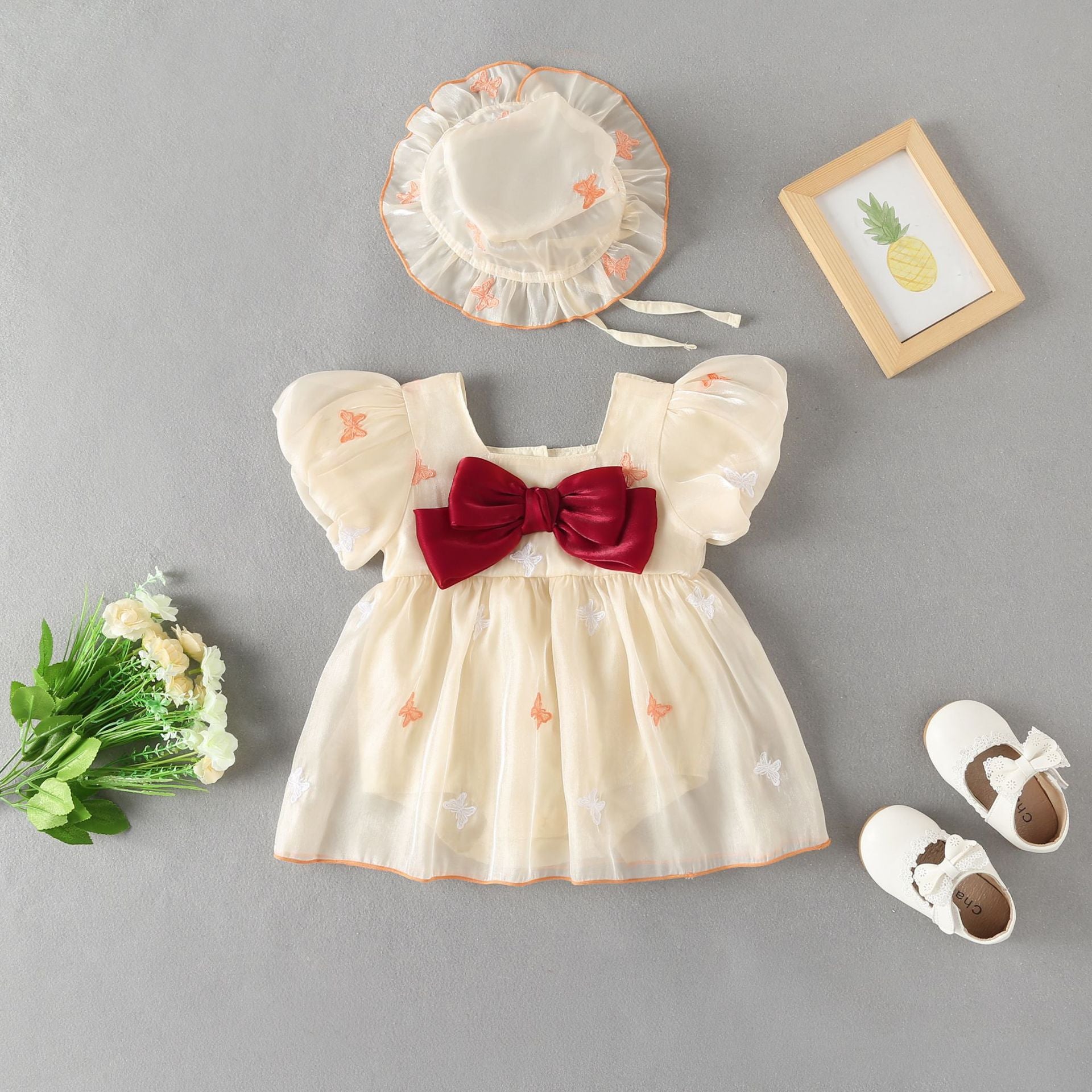 Vestido Infantil Borboletinhas + Chapéu