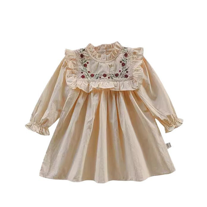 Vestido Infantil  Com Gola Bordada Florzinhas
