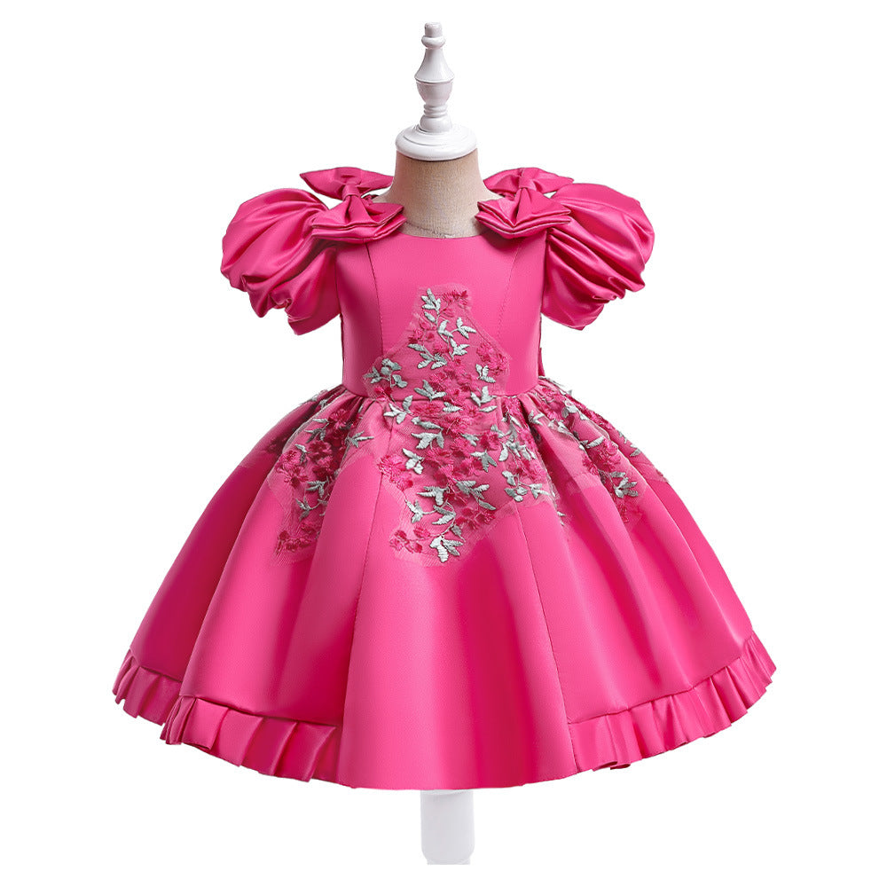 Vestido De Festa Infantil Bordado Floral e Lacinho