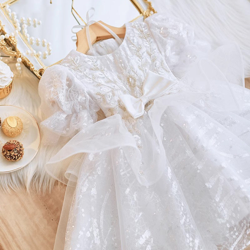 Vestido Infantil De Festa Branco Lacinho