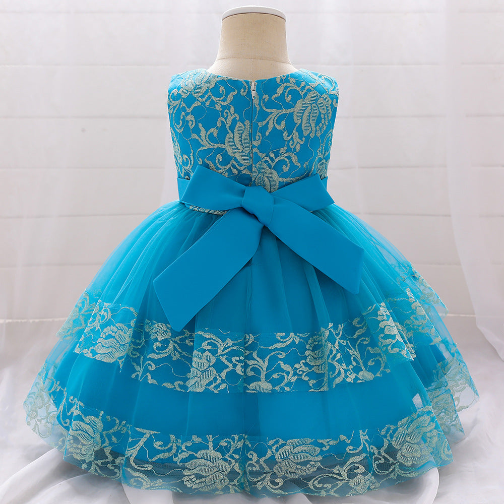 Vestido De Festa Infantil Renda Floral Lacinho