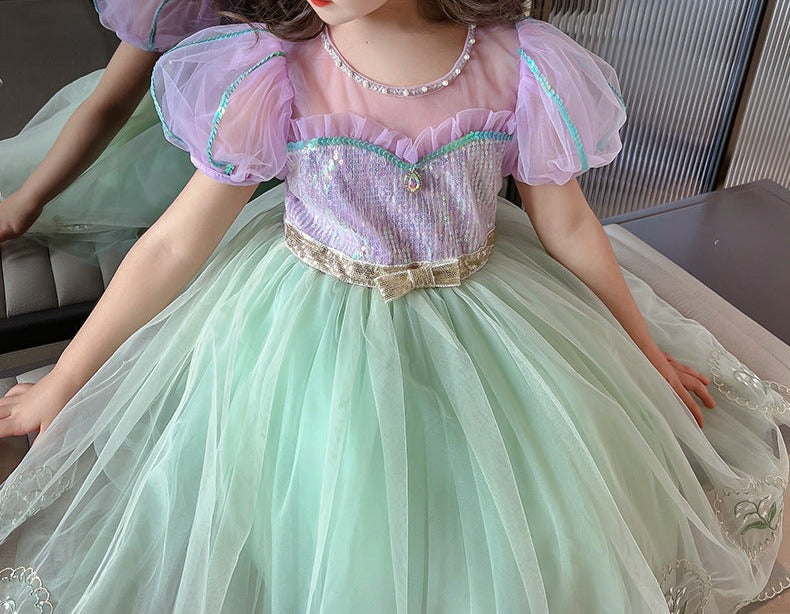 Vestido De Festa Infantil Tule Brilhante e Pérolas